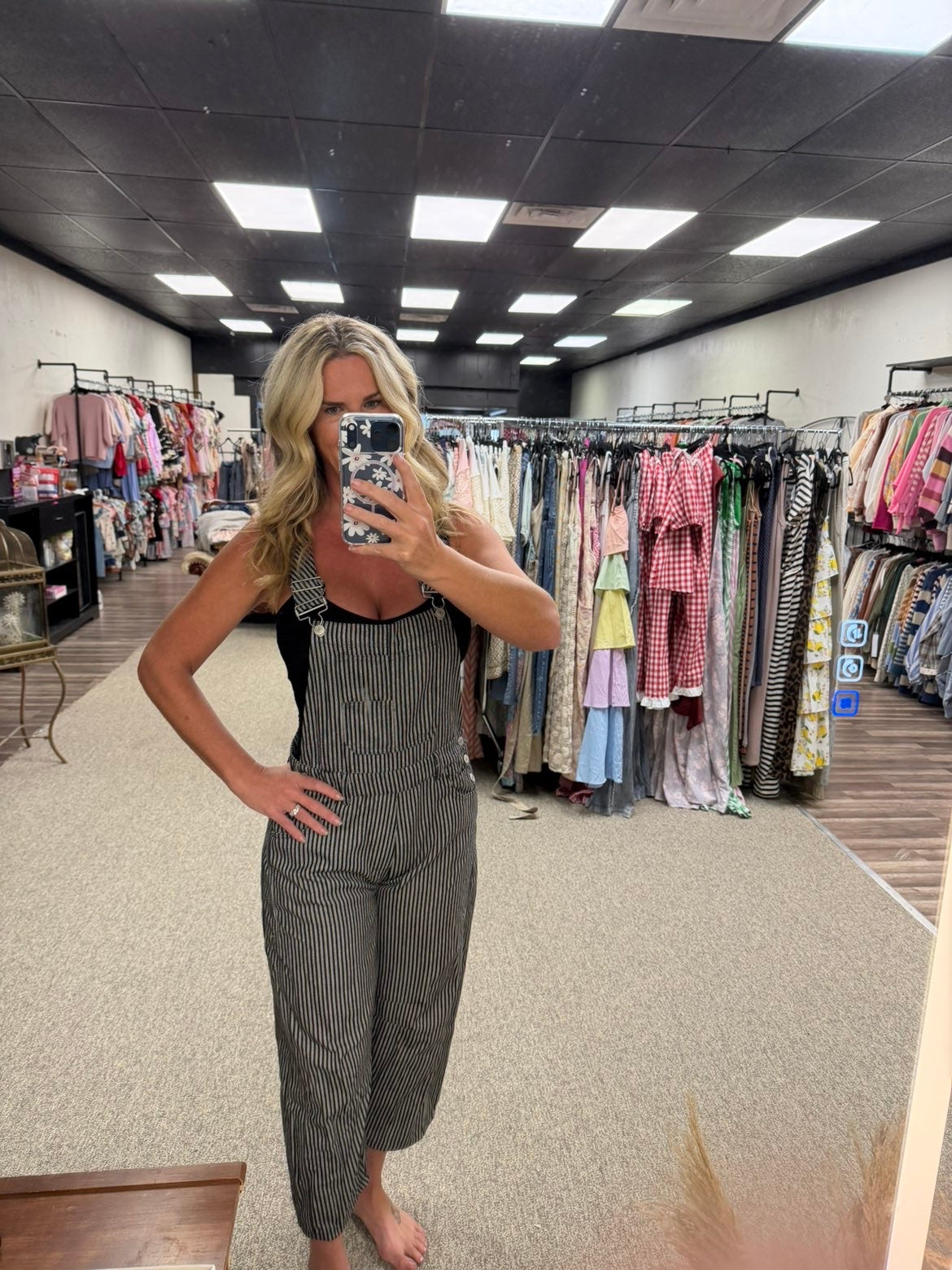Pinstripe Cropped Overalls