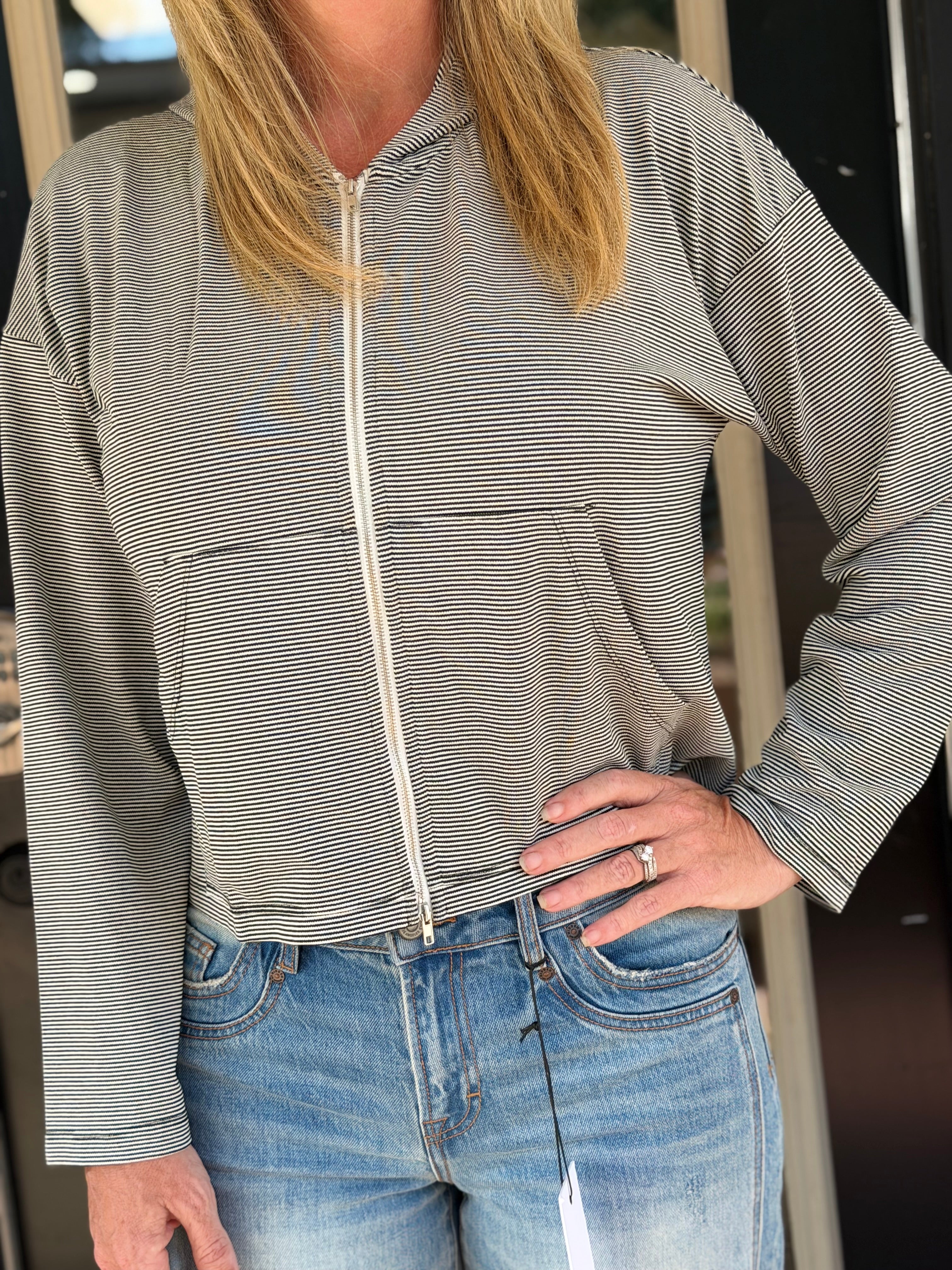 Striped Full-Zip Knit Hoodie