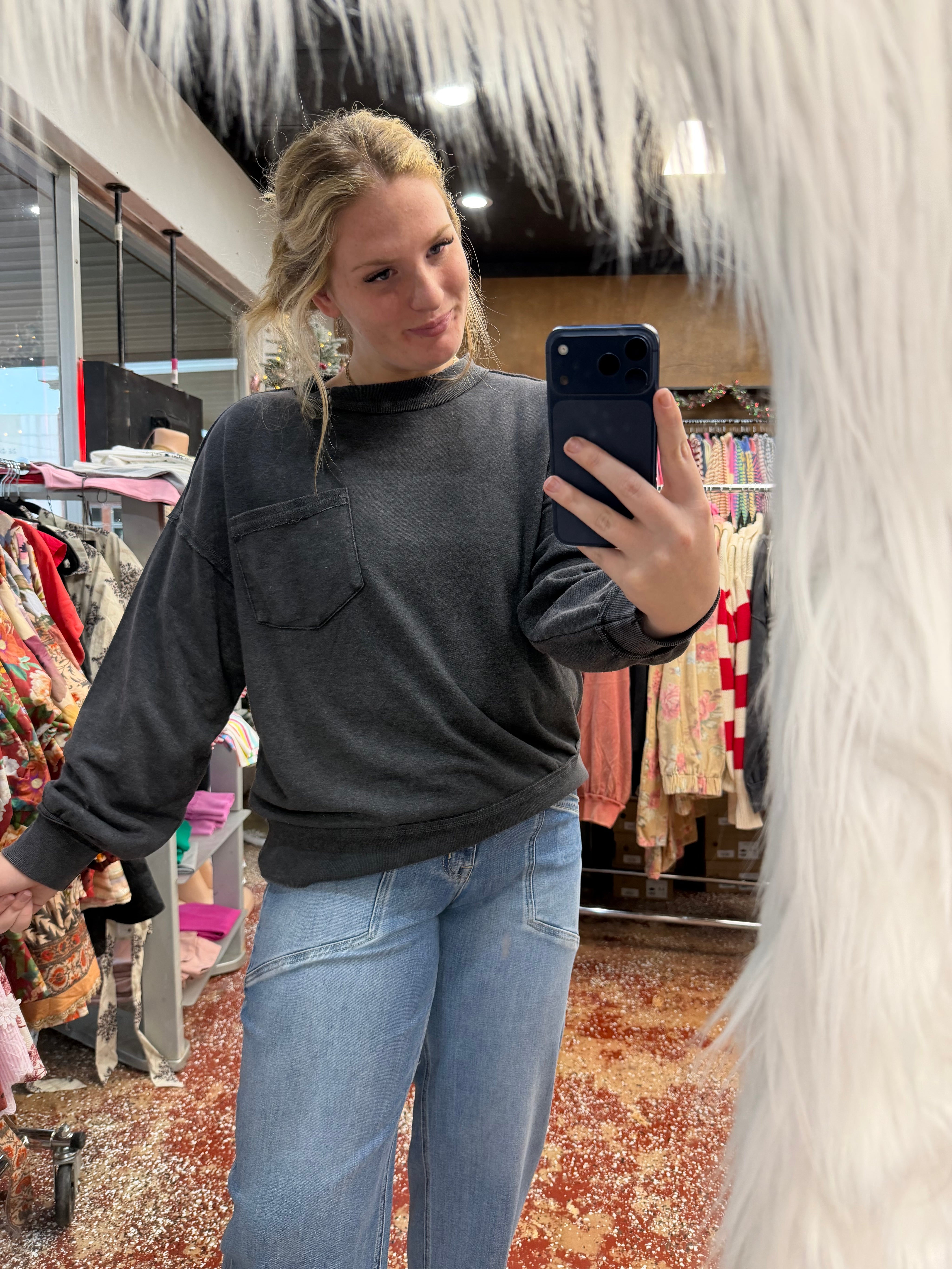 Black French terry pullover