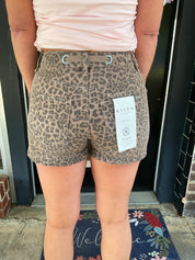 Risen Leopard Print Drawstring High Rise Shorts