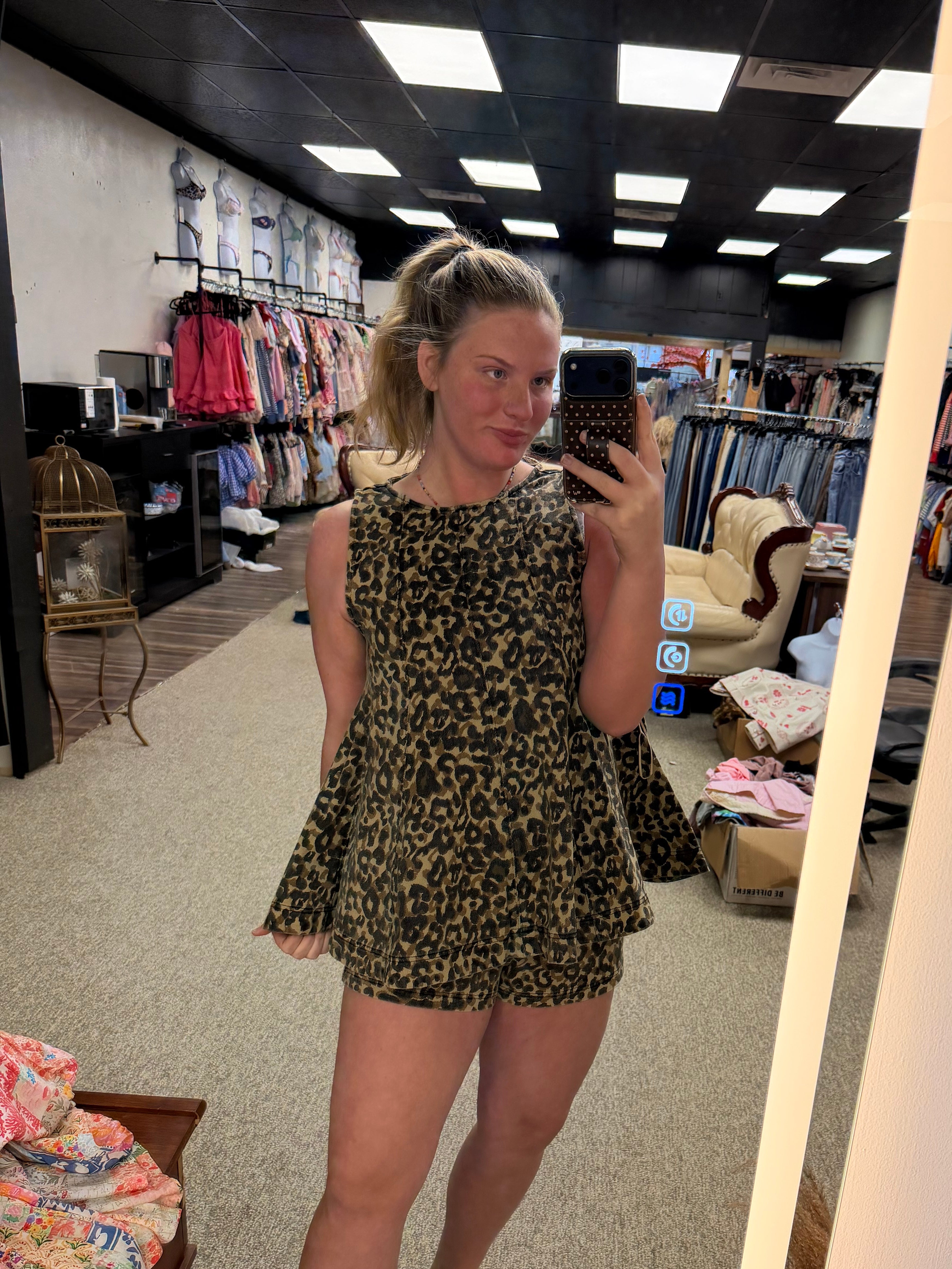 Denim leopard peplum top