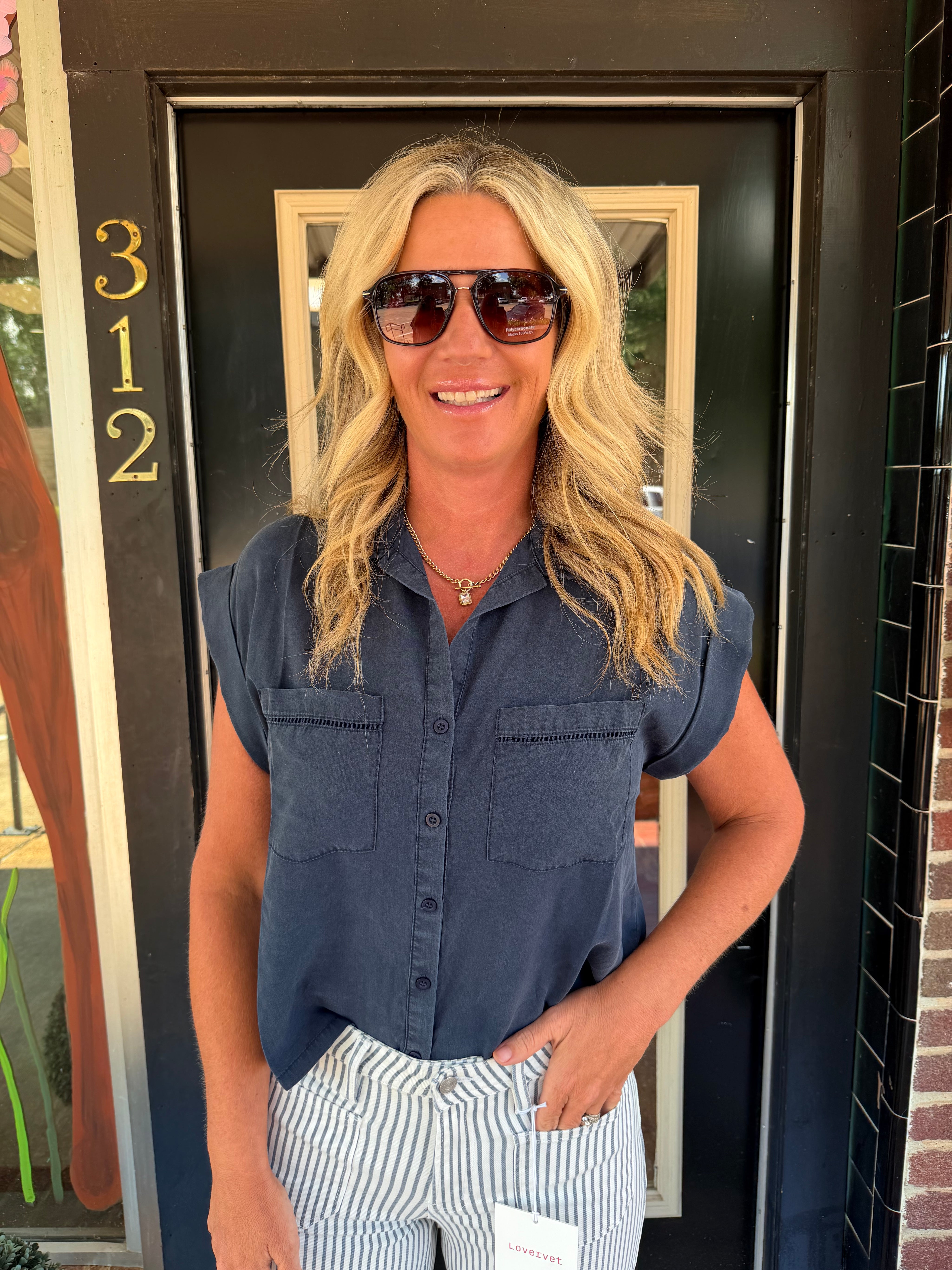 Blue Horizon Suede Button-Up Top