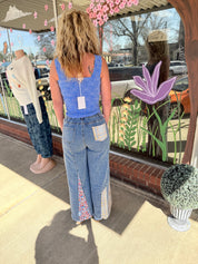 Boho Patchwork Wide Leg Denim Jeans