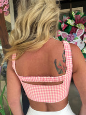 Raspberry gingham sports bra