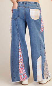 Boho Patchwork Wide Leg Denim Jeans