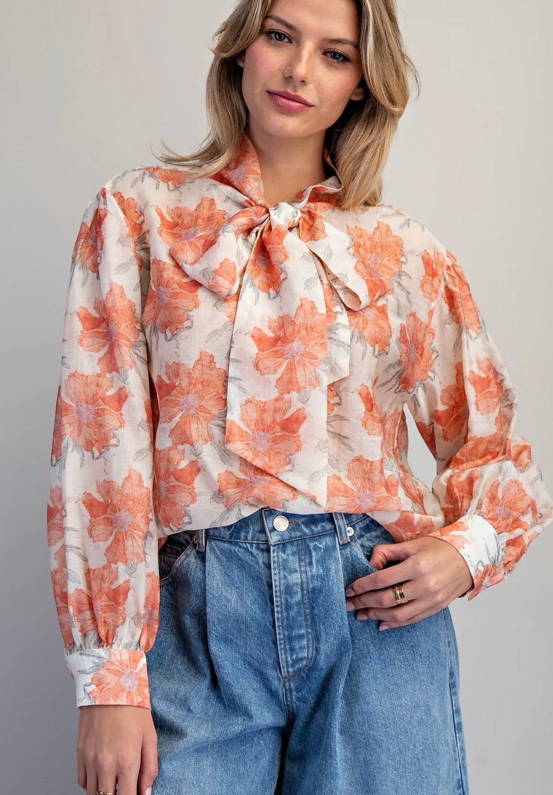 Blossom & Bow Tie-Neck Blouse
