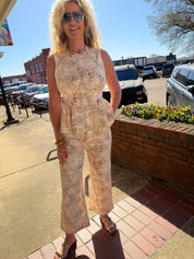 Golden Safari Leopard Wide Leg Cropped Pants