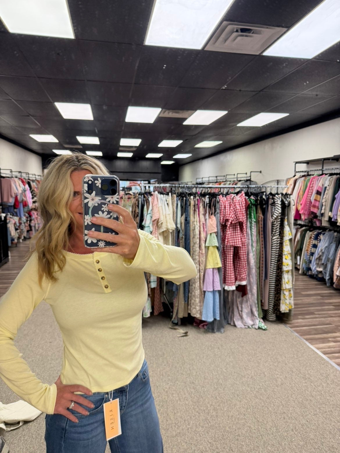Butter Yellow Button Detail Long Sleeve Top