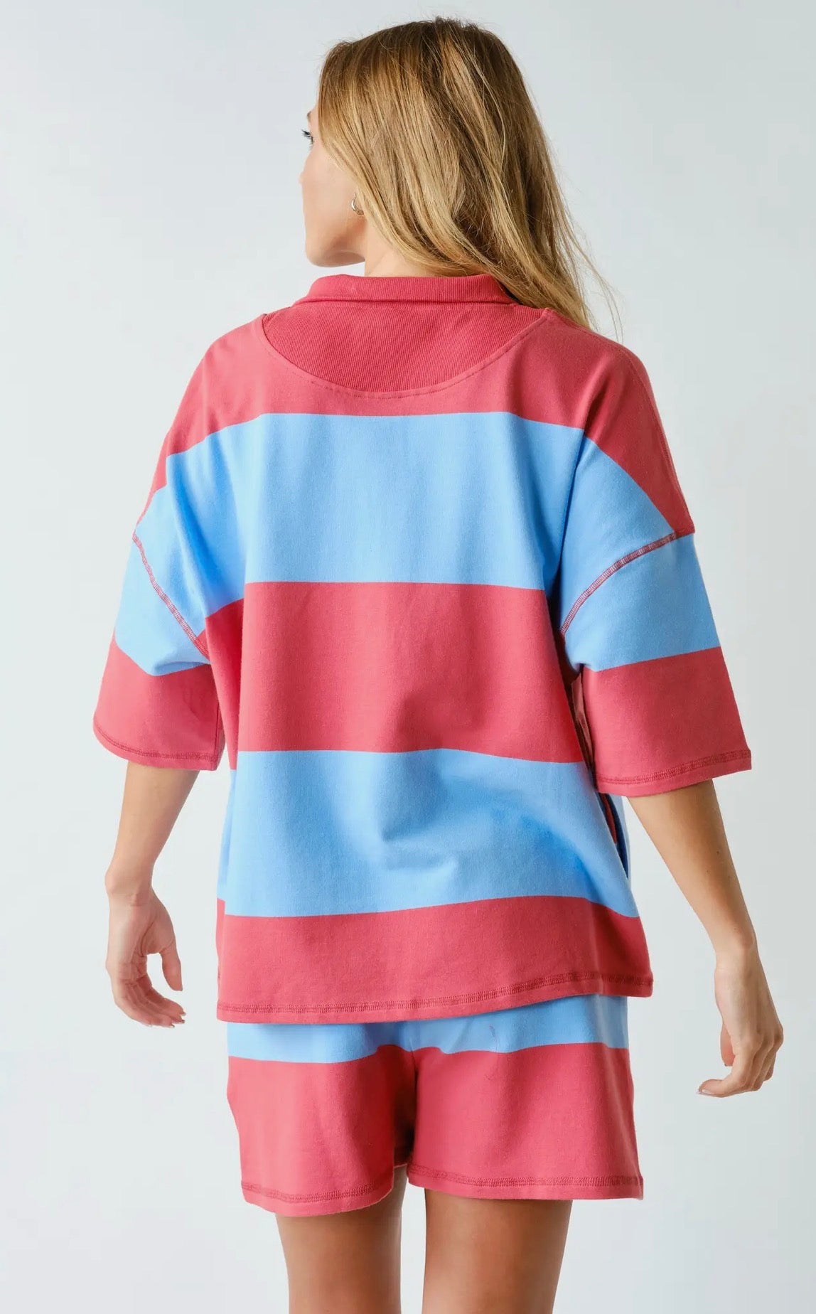 Harbor Stripe Half-Zip Lounge Set