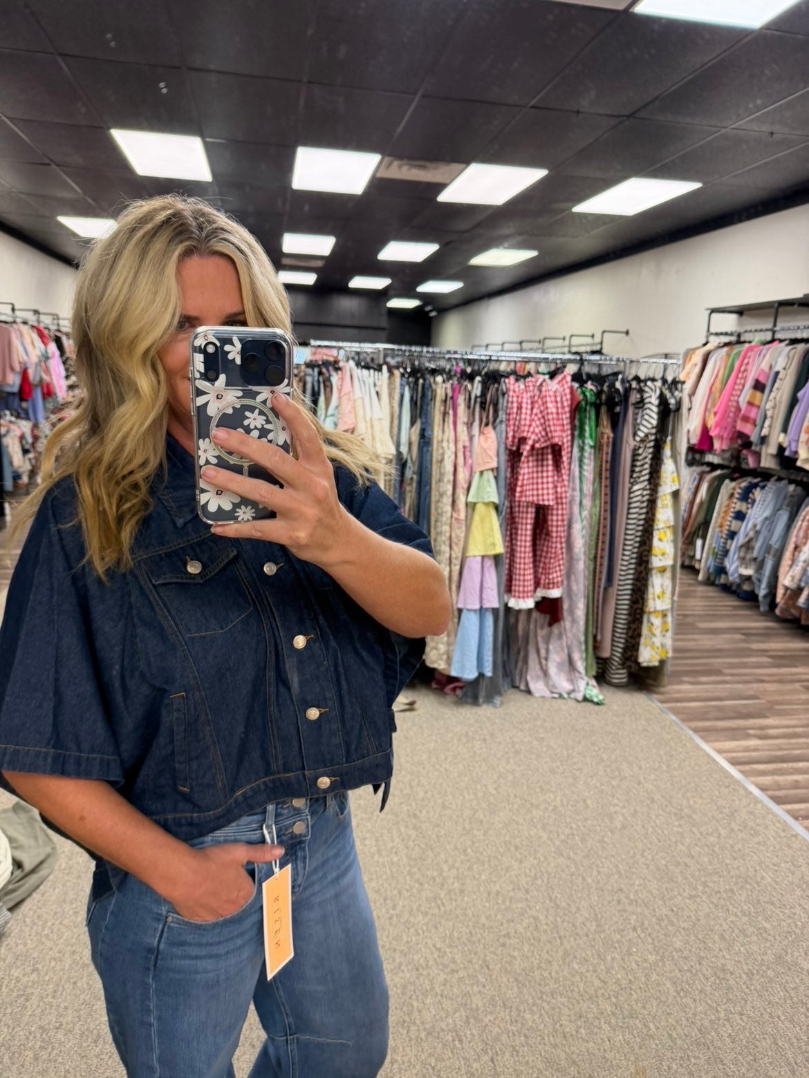 Dark Wash Cropped Short Sleeve Denim poncho jacket