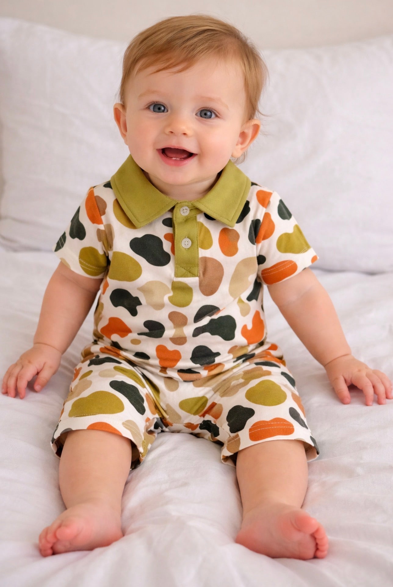 Boys camo bamboo onesie