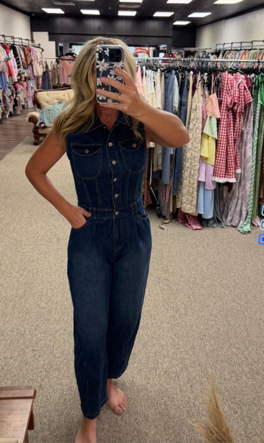 Downtown Denim Barrel-Leg Jumpsuit