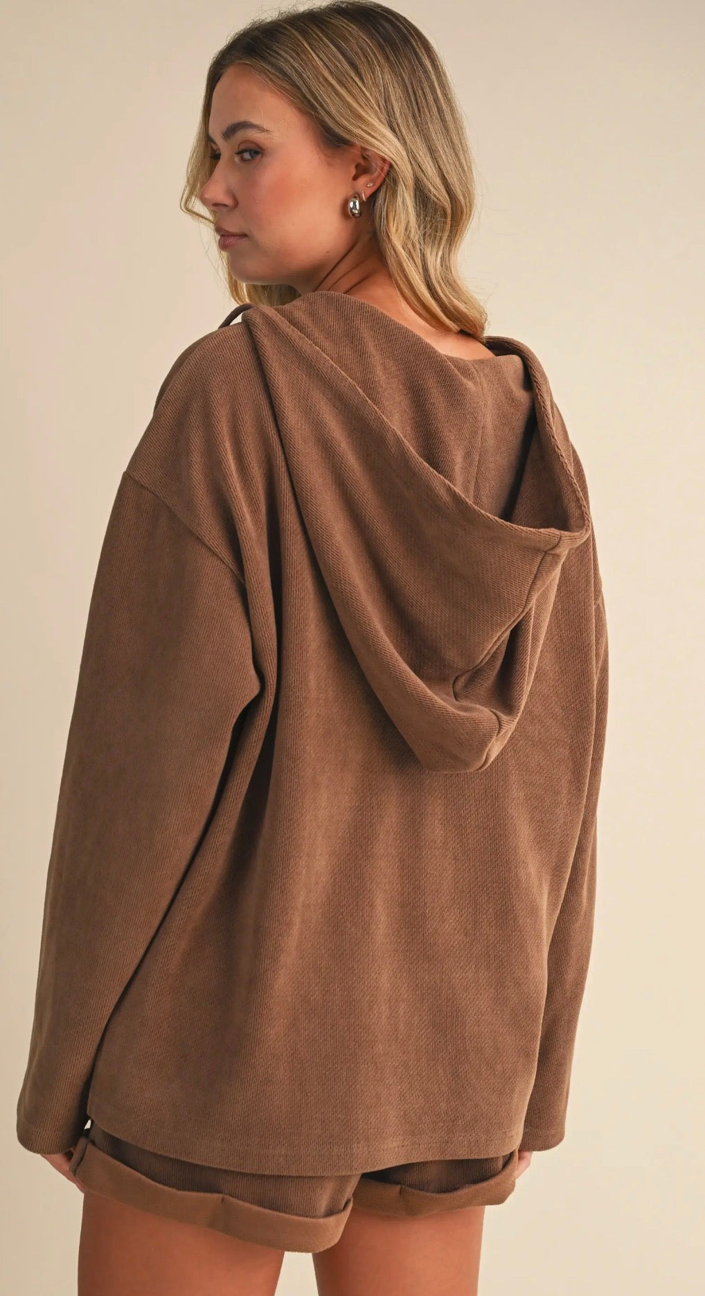 Ribbed Hooded Top & Shorts Set