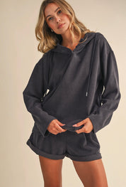 Ribbed Hooded Top & Shorts Set