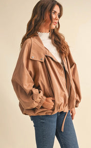 Caramel Cloud Funnel Neck Lightweight Jacket