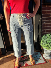 Harbor Stripe Lace-Up Denim Joggers