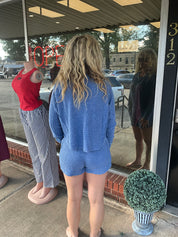 Blue waffle knit set