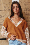 Camel v neck terry top