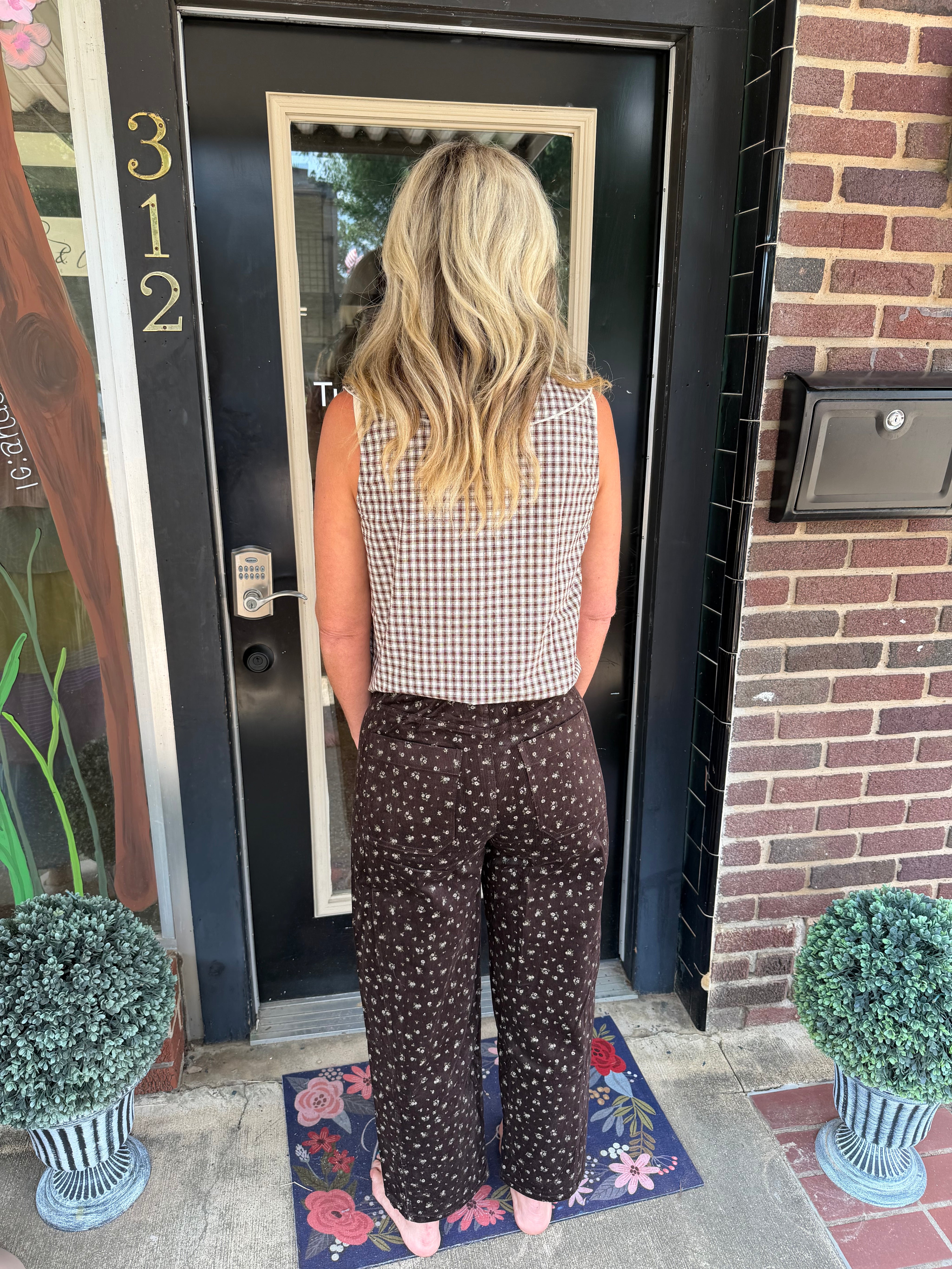 Mocha Meadow Floral Barrel Leg Pants