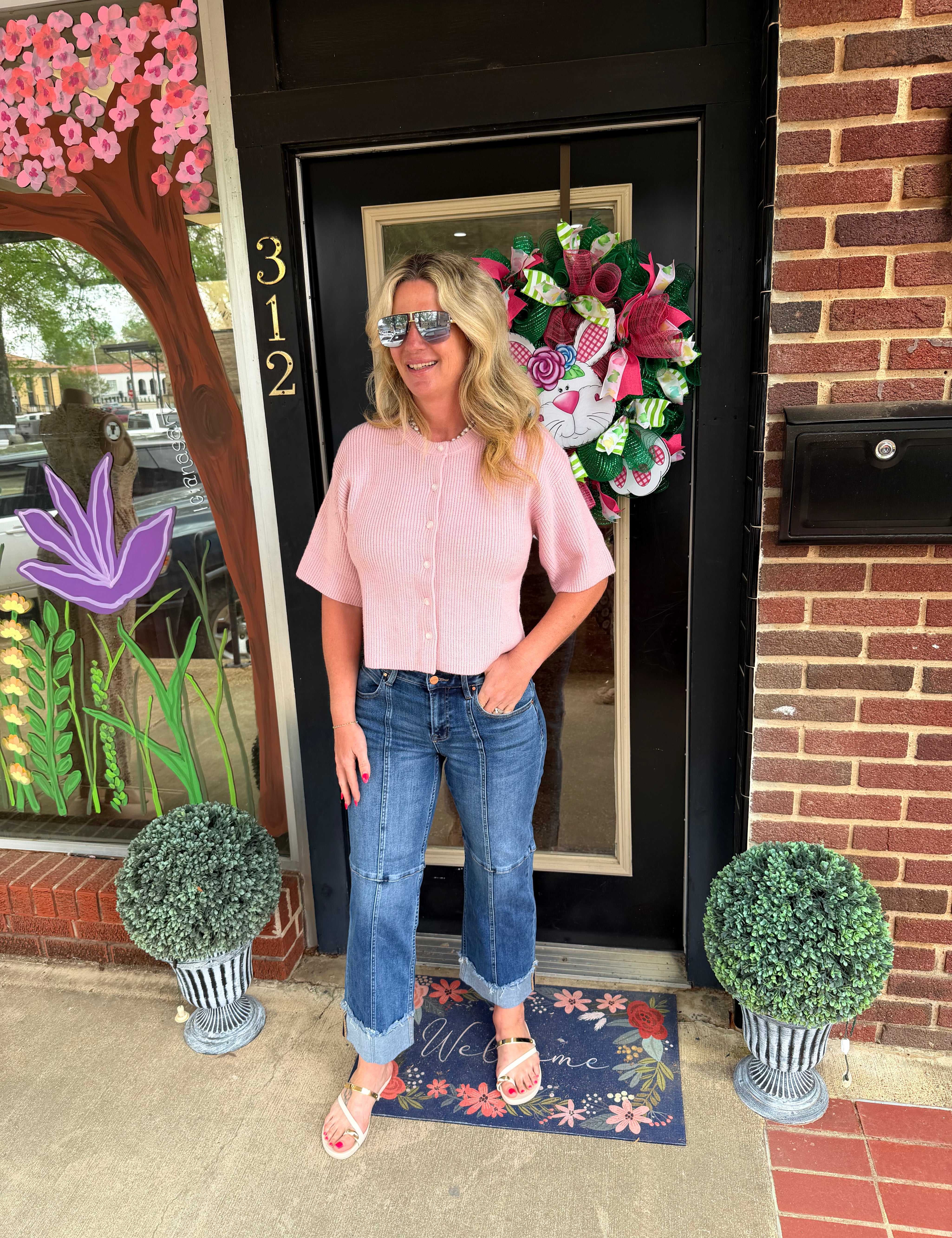 Short Sleeve Button Down Knit Cardigan