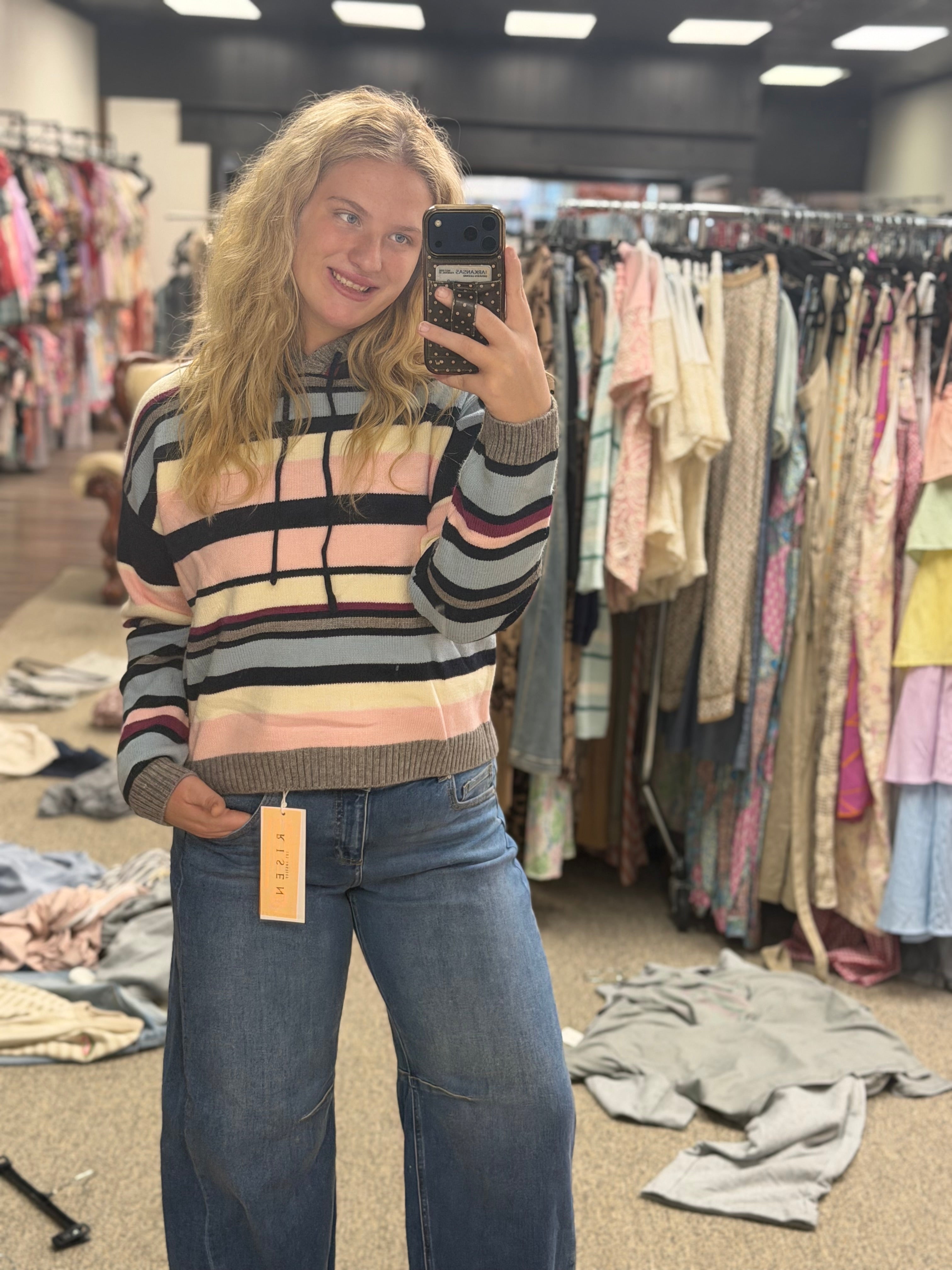 Multicolor Striped Hooded Knit Pullover