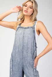 Pinstriped denim jumpsuit