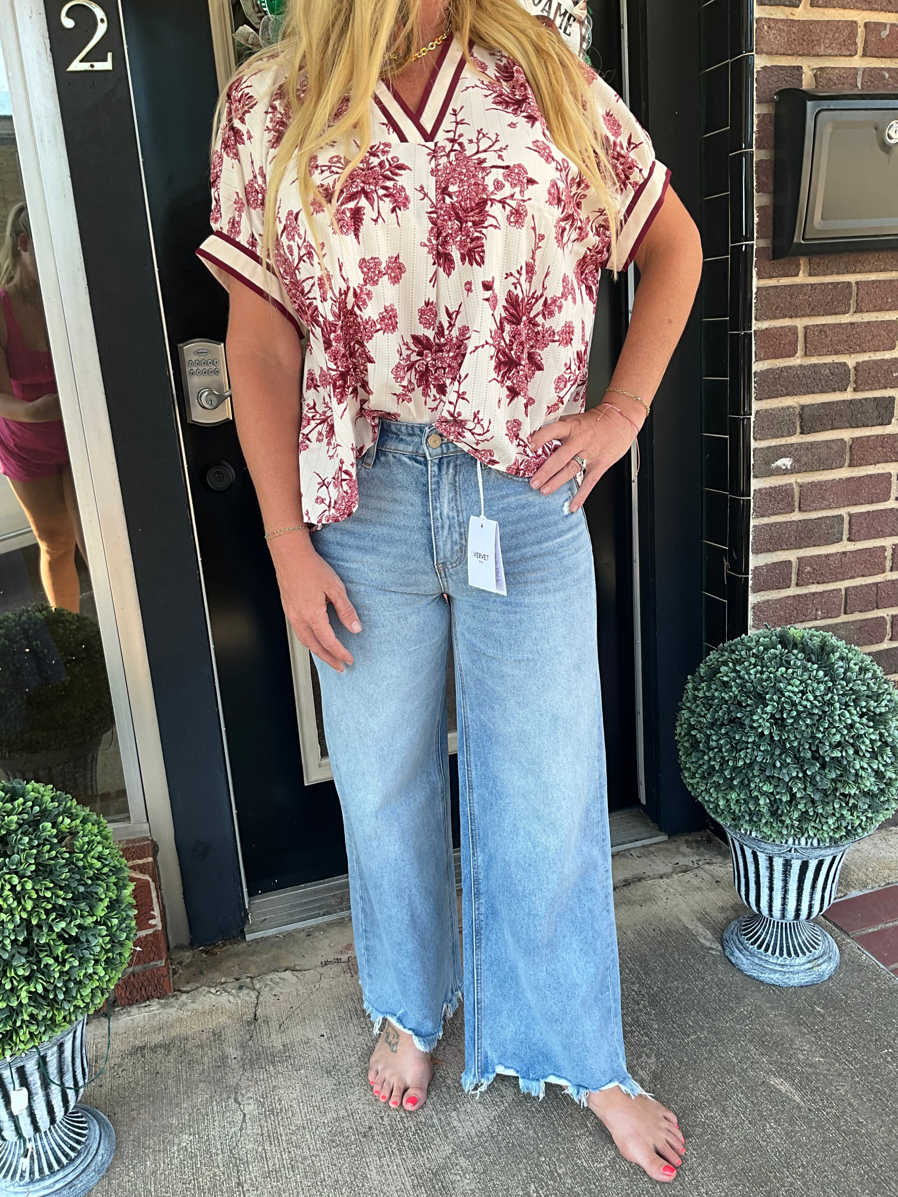 Red wildflower blouse