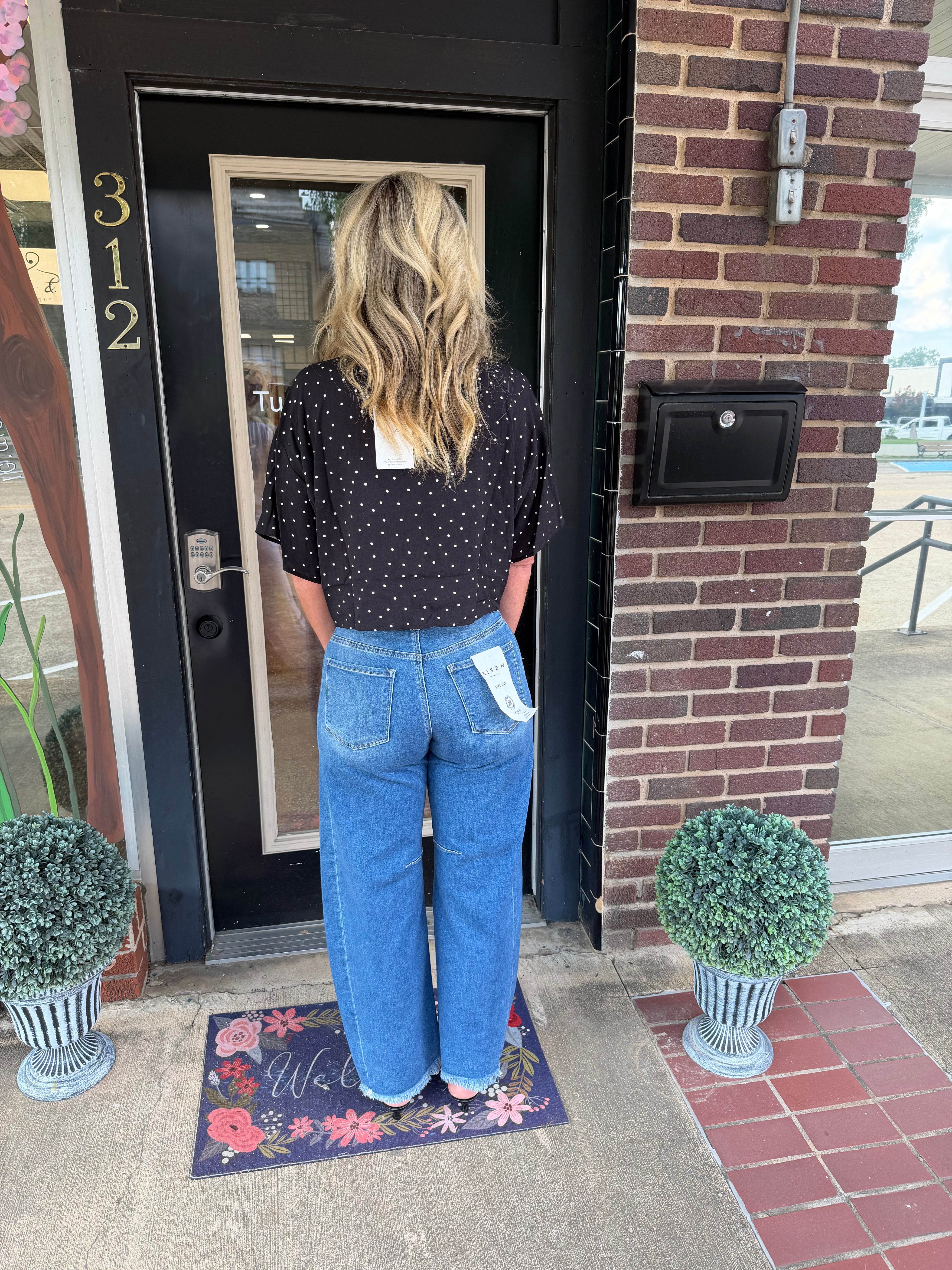 Midnight Charm Polka Dot Tie Front Blouse