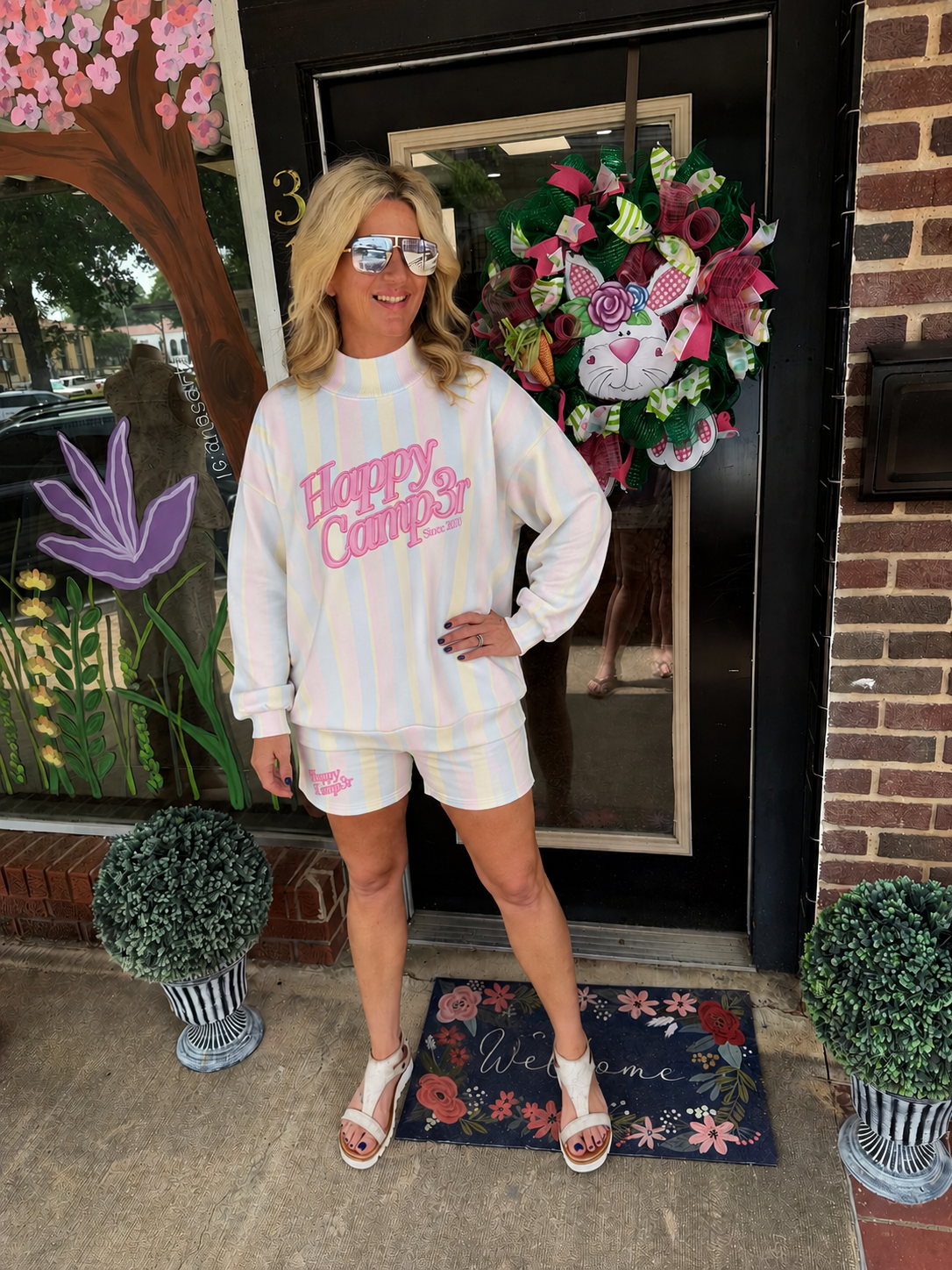 Happy camper -Sherbet stripes mockneck