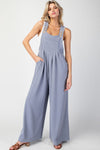 Solid sleeveless wide leg jumpsuit