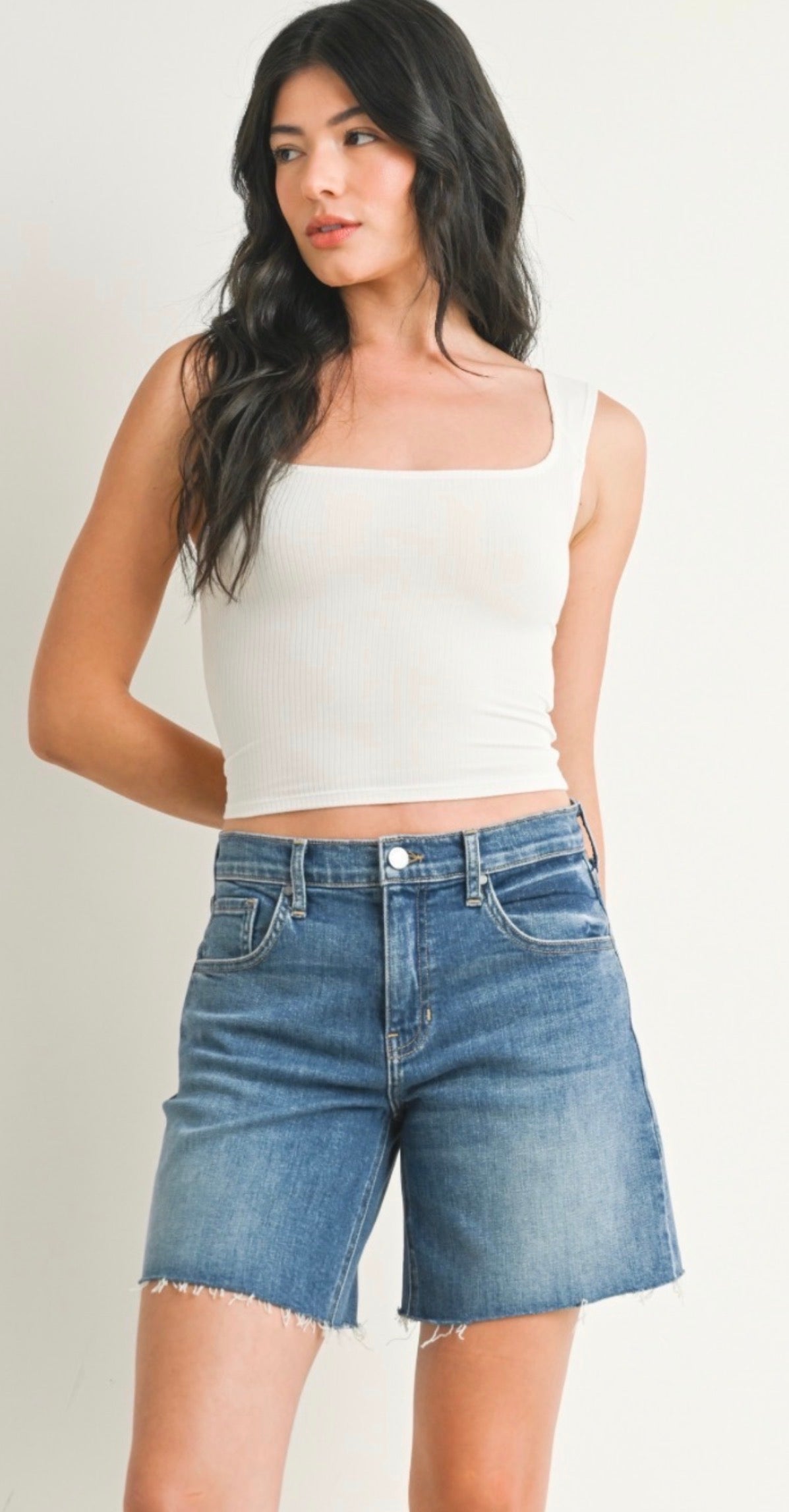 High-Waisted Just Black Denim Bermuda Shorts