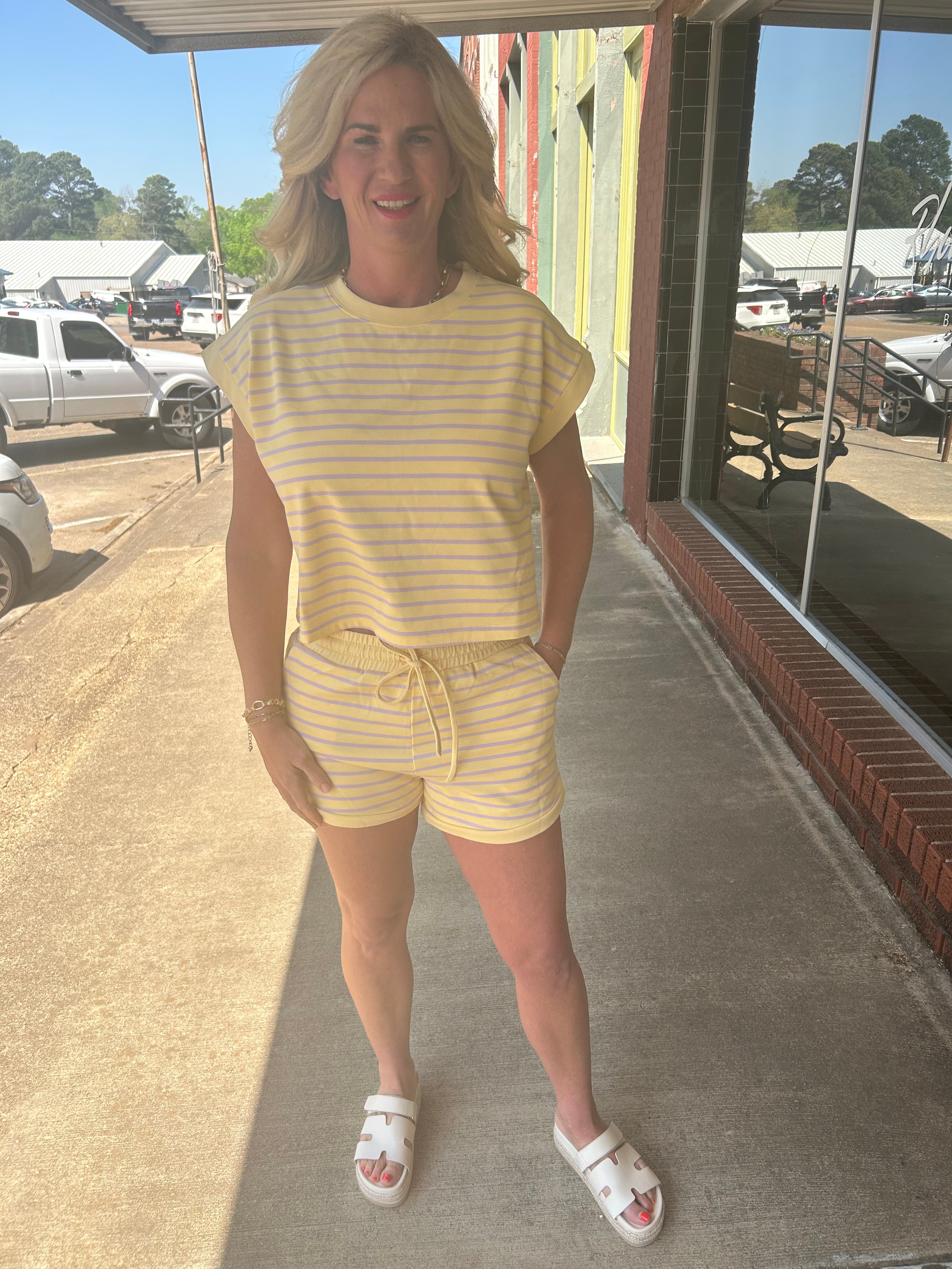 Purple and yellow striped set