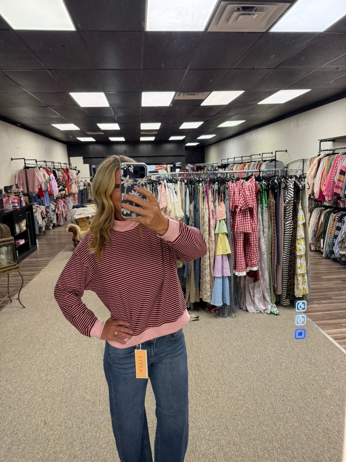 Burgundy & Pink Striped Mock Neck Sweatshirt