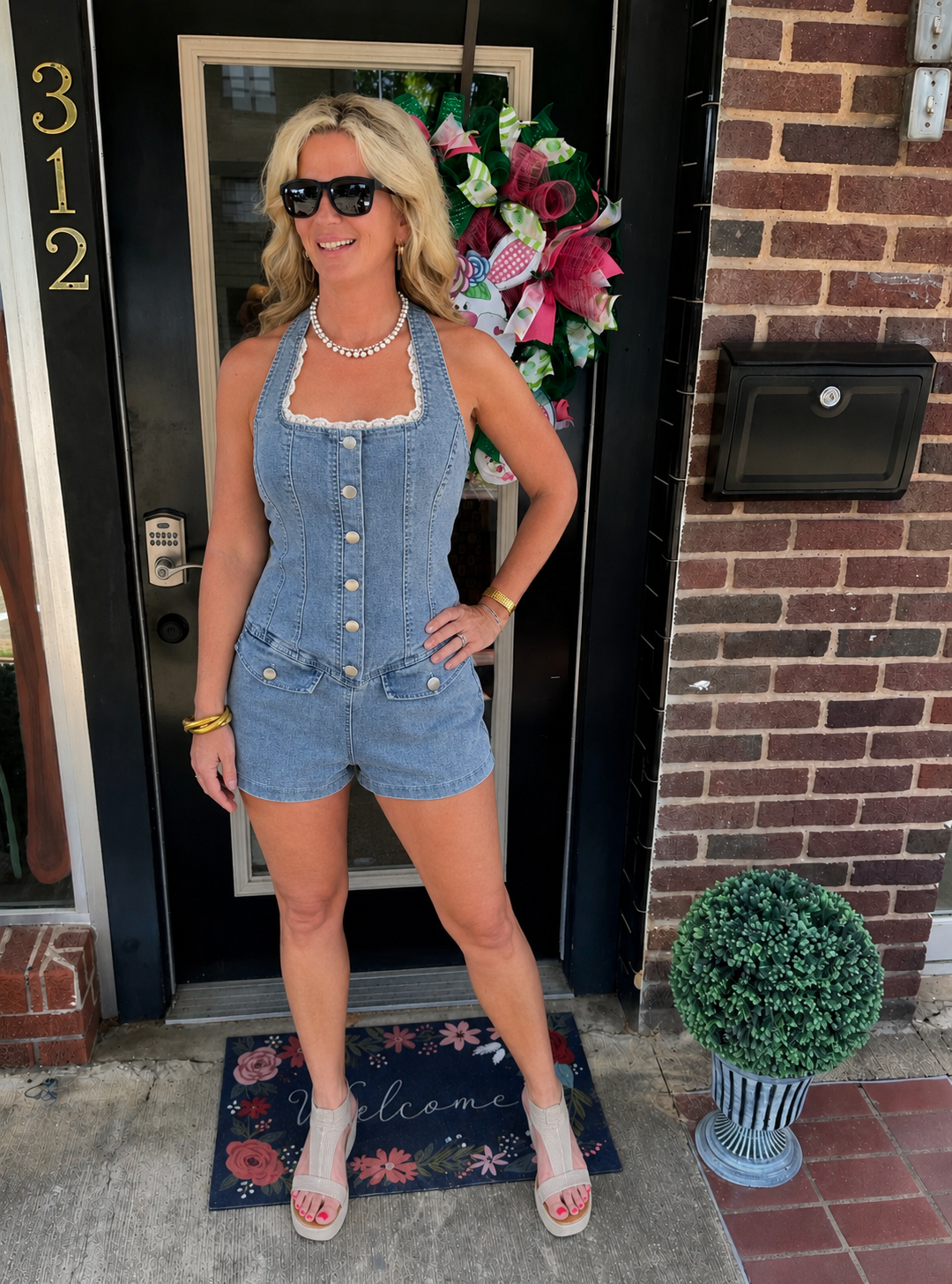 Denim & lace romper