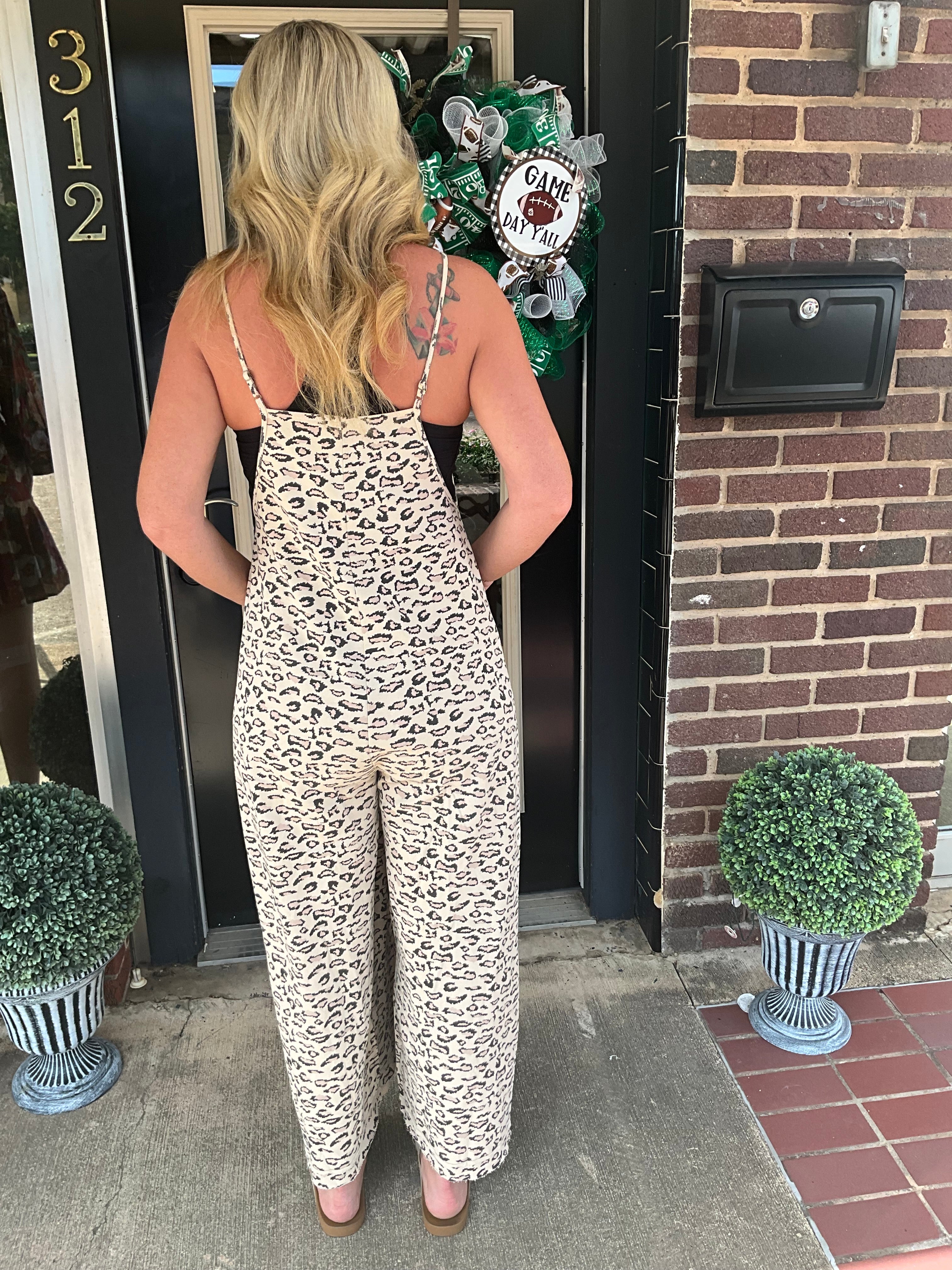 Leopard wide leg overalls