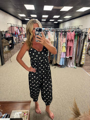 Polka Dot Sleeveless Jumpsuit | Black or Rust
