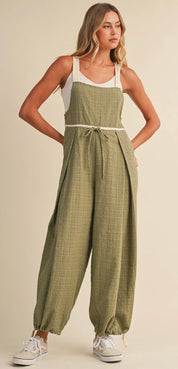 Olive Grove Textured Wide-Leg Jumpsuit