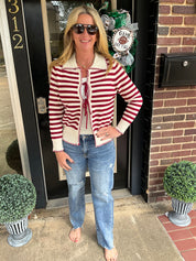 Red & white stripe cardigan