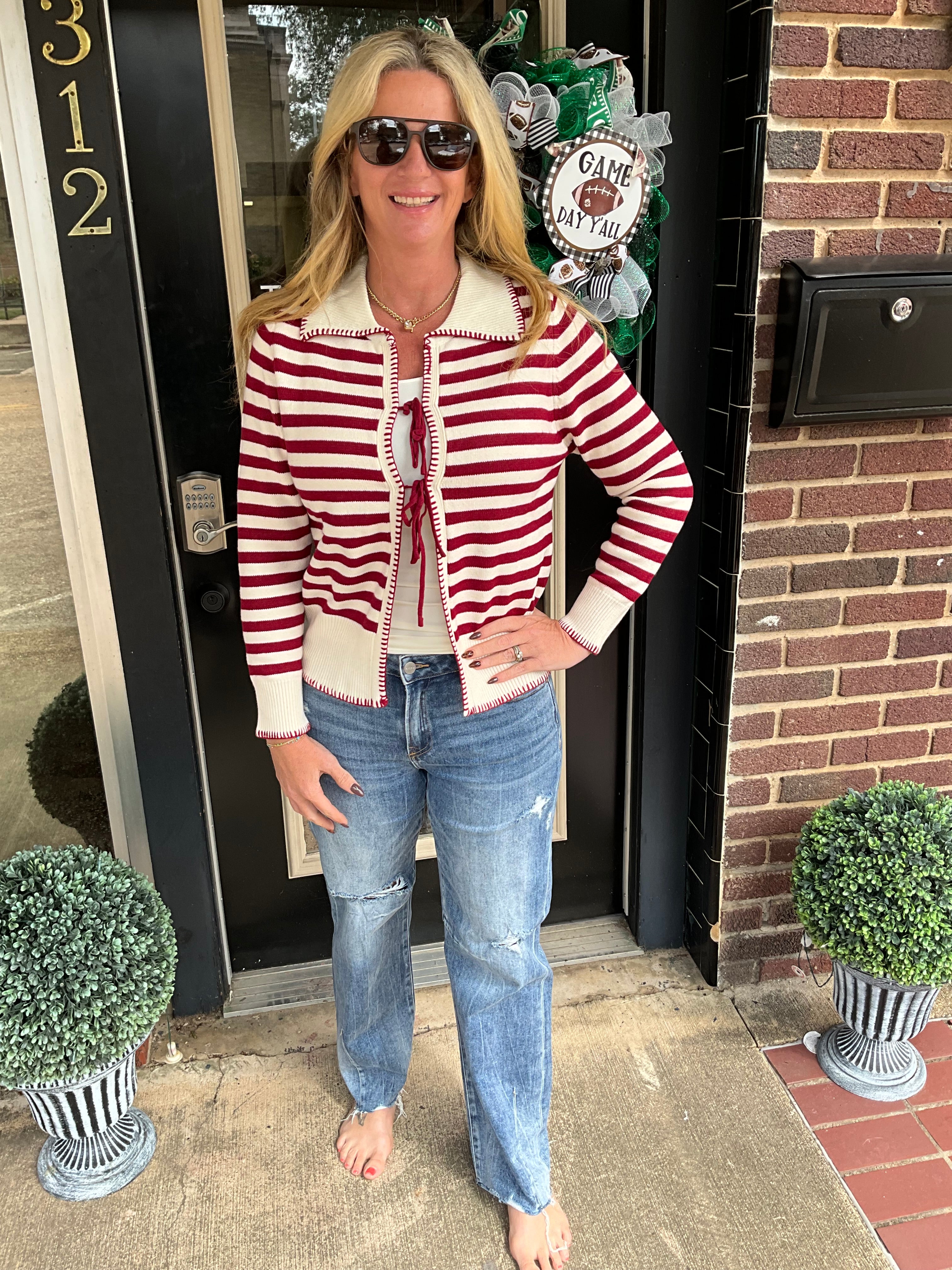 Red & white stripe cardigan