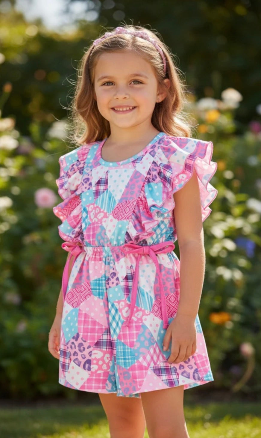 Patchwork girls romper