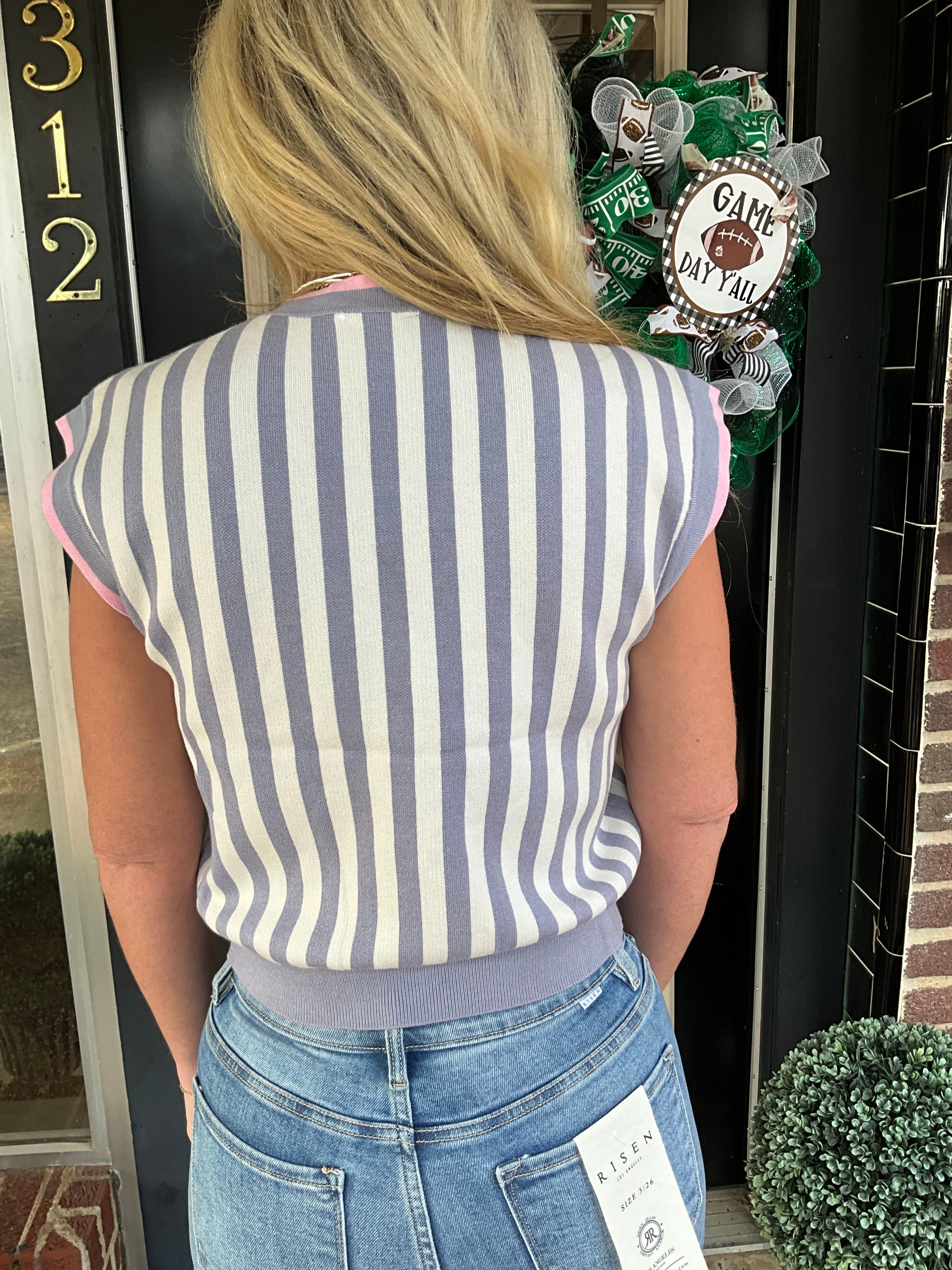 Purple striped sweater vest