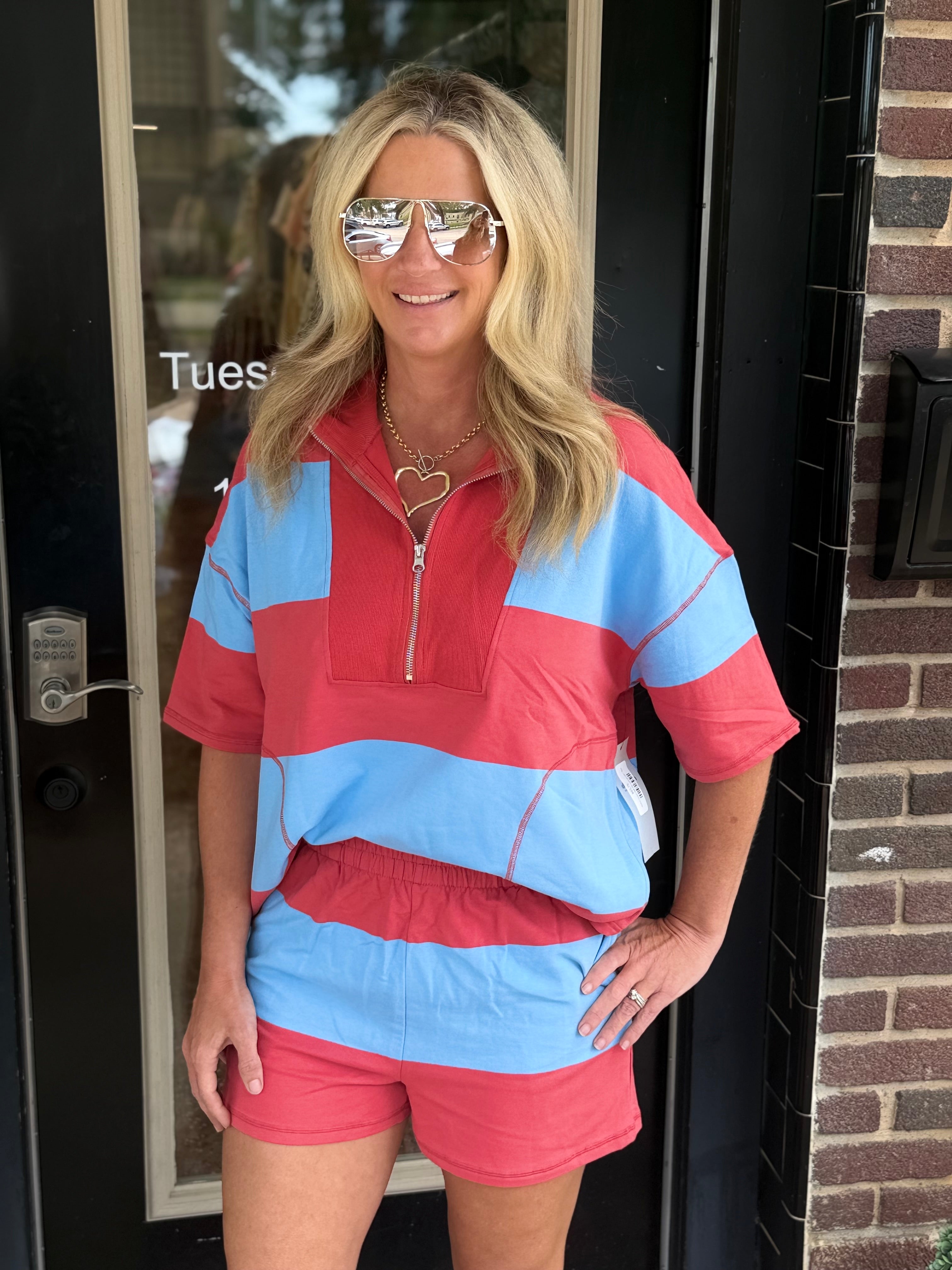 Harbor Stripe Half-Zip Lounge Set