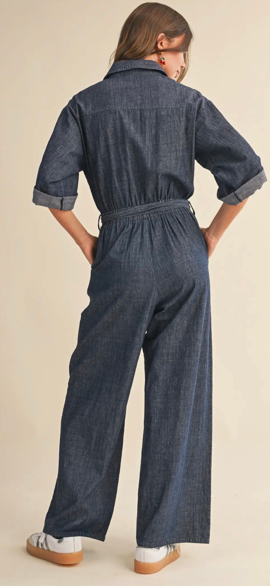 Denim Days Button-Front Wide-Leg Jumpsuit