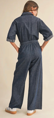 Denim Days Button-Front Wide-Leg Jumpsuit