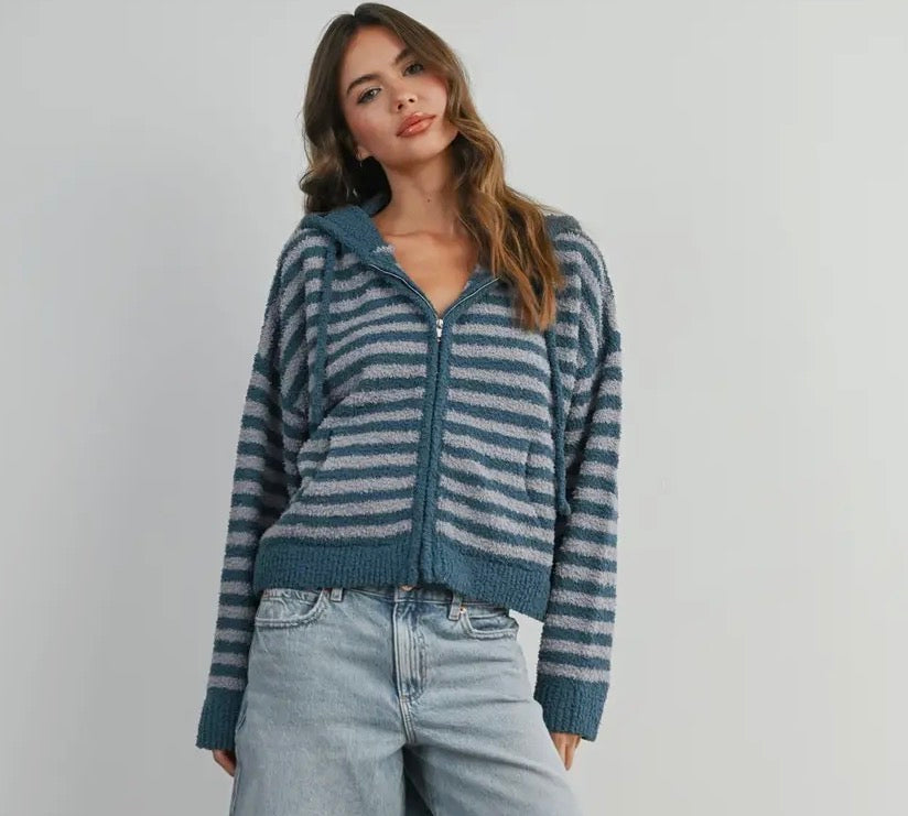Blue/ grey zip up cardigan