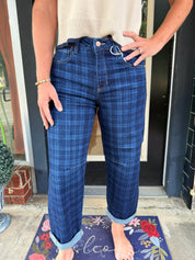 Risen Midnight Plaid Cuffed Barrel Jeans