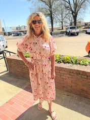 Blush Garden Button-Front Floral Midi Dress with Puff Sleeves