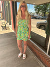 Green multi strapless romper