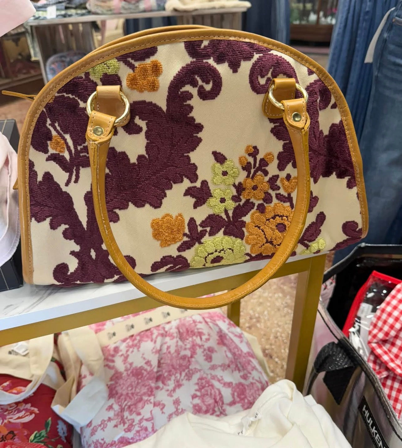 Autumn Romance Floral Satchel | Burgundy & Cream vintage Handbag
