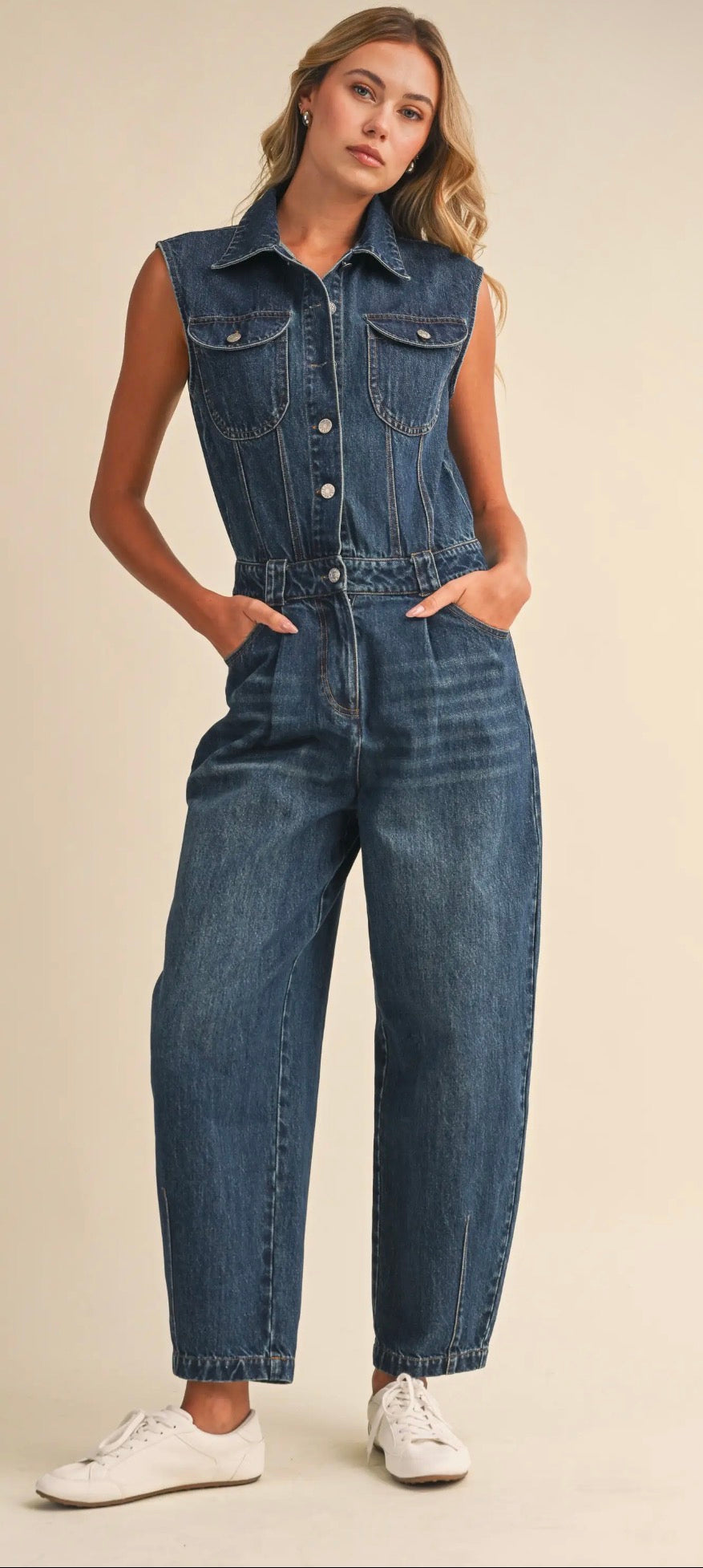 Downtown Denim Barrel-Leg Jumpsuit